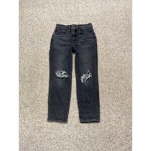 27P Madewell High-Rise The Mom Jean Distressed Black Wash